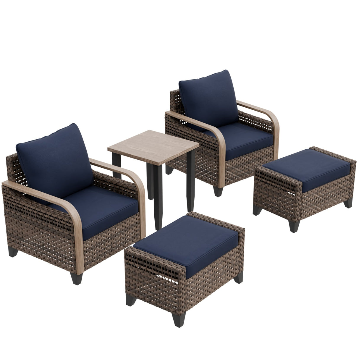 Modern Wicker 5 Piece Furniture Set w/ Patio Chairs, Brown/Gray - Eagle Peak Custom Canopy Tent