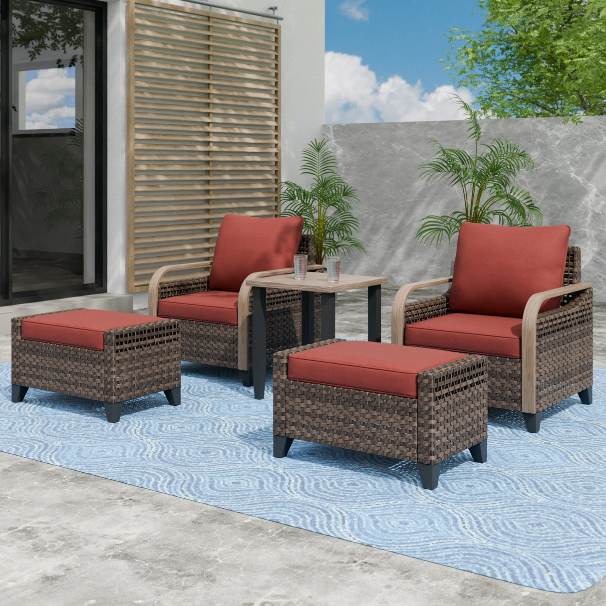 Modern Wicker 5 Piece Furniture Set w/ Patio Chairs, Brown/Gray - Eagle Peak Custom Canopy Tent