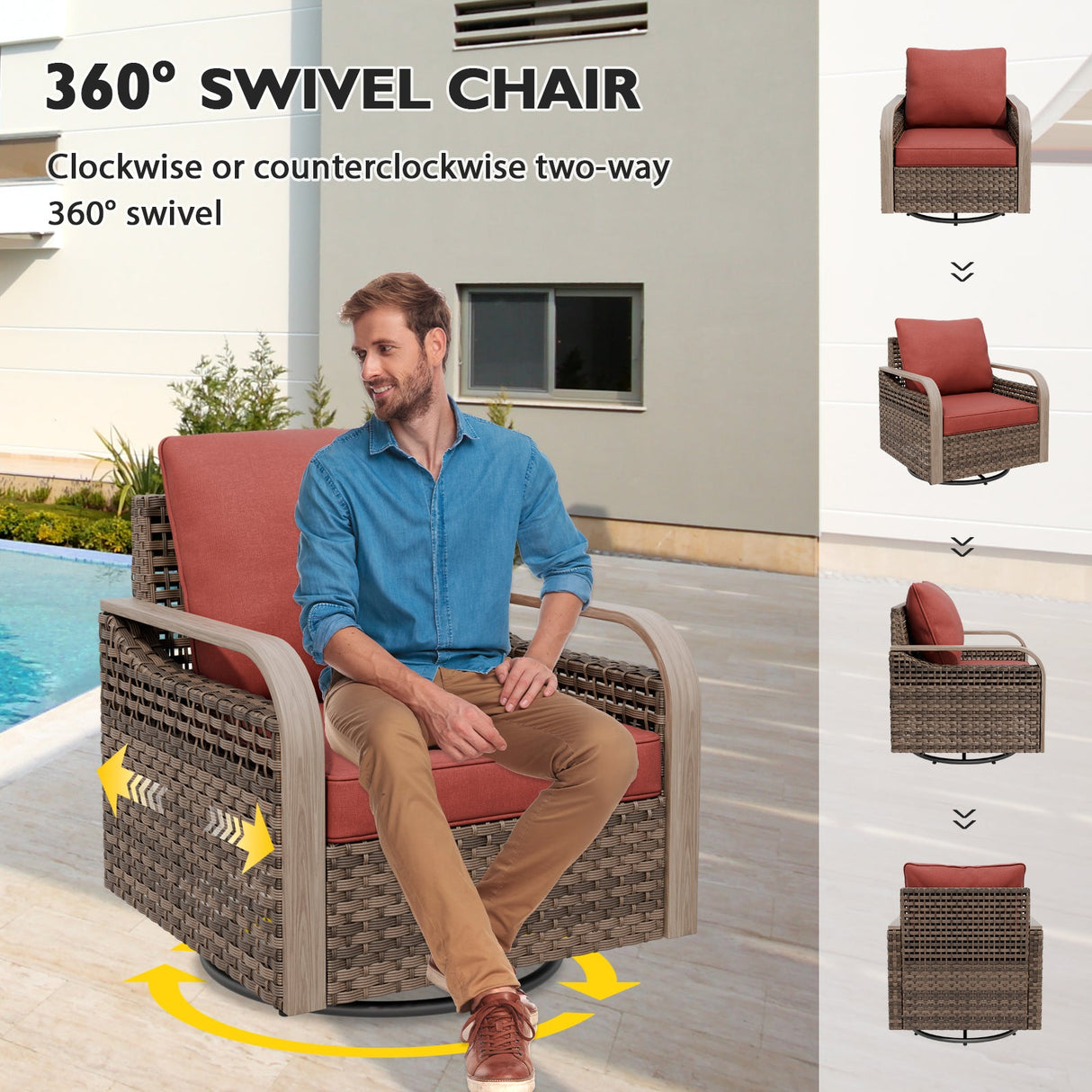 Modern Wicker 5 Piece Furniture Set w/ Swivel Rocking Chairs, Brown/Gray - Eagle Peak Custom Canopy Tent