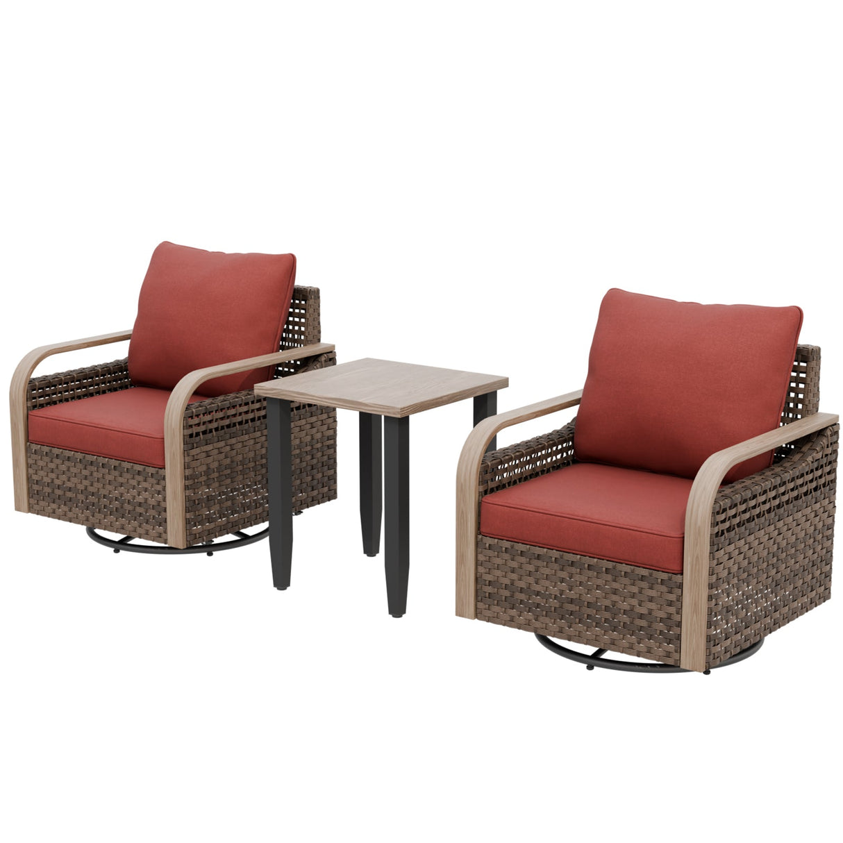 Modern Wicker Outdoor 3 Piece Wicker Swivel Rocking Chairs & Side Table, Brown/Gray - Eagle Peak Custom Canopy Tent