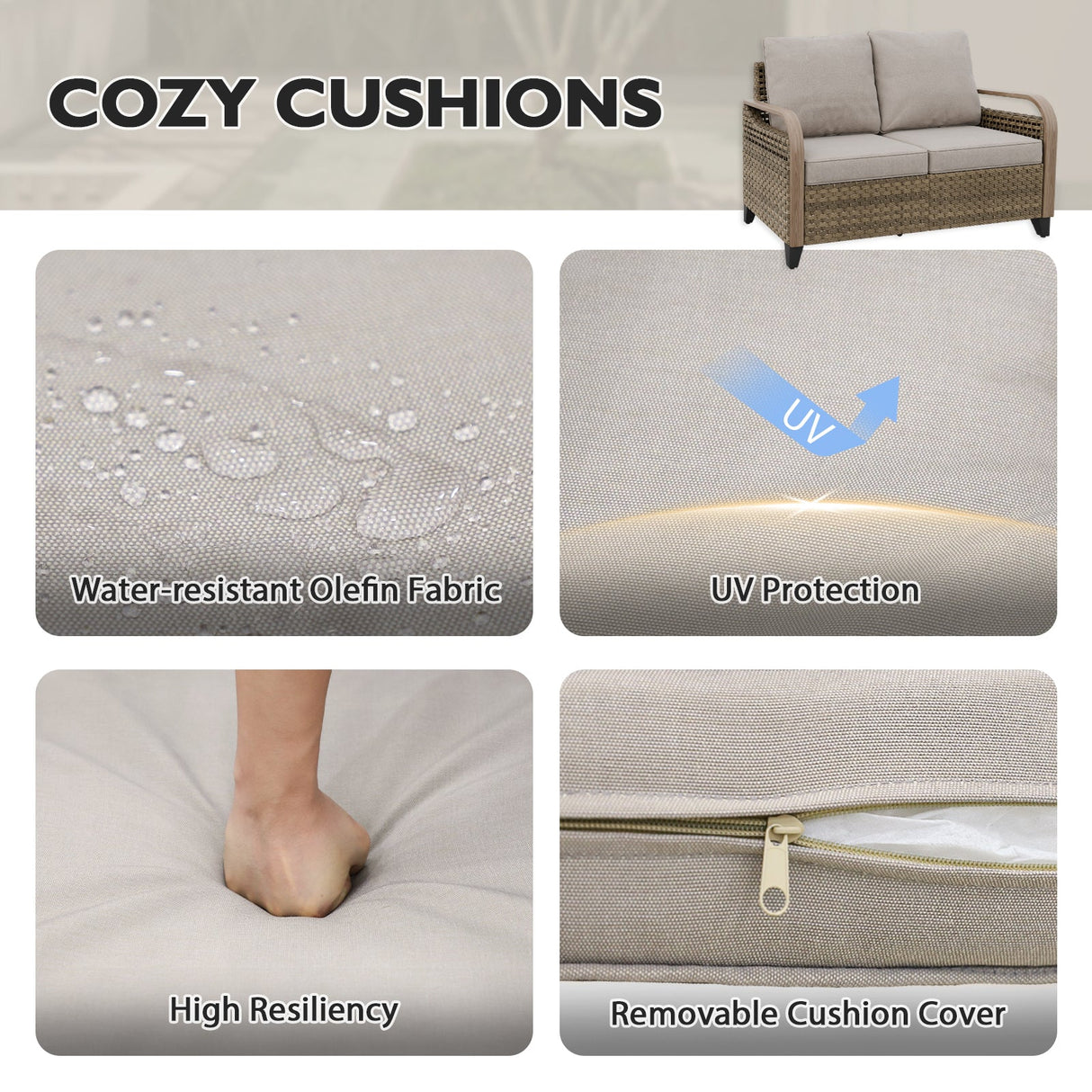 Modern Wicker Outdoor 3 Pieces Patio Furniture Set, 2 - Seat Loveseat and 2 Ottoman - Eagle Peak Custom Canopy Tent