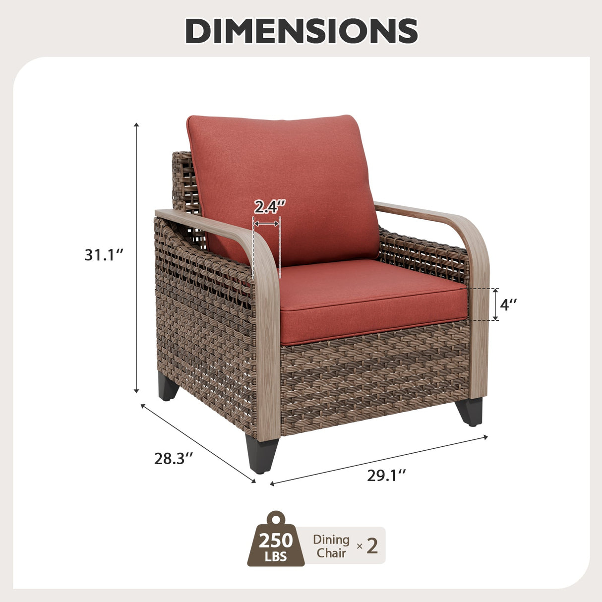 Modern Wicker Outdoor Chair, Patio Chair Curved Armrest, 2 Chairs, Brown/Gray - Eagle Peak Custom Canopy Tent