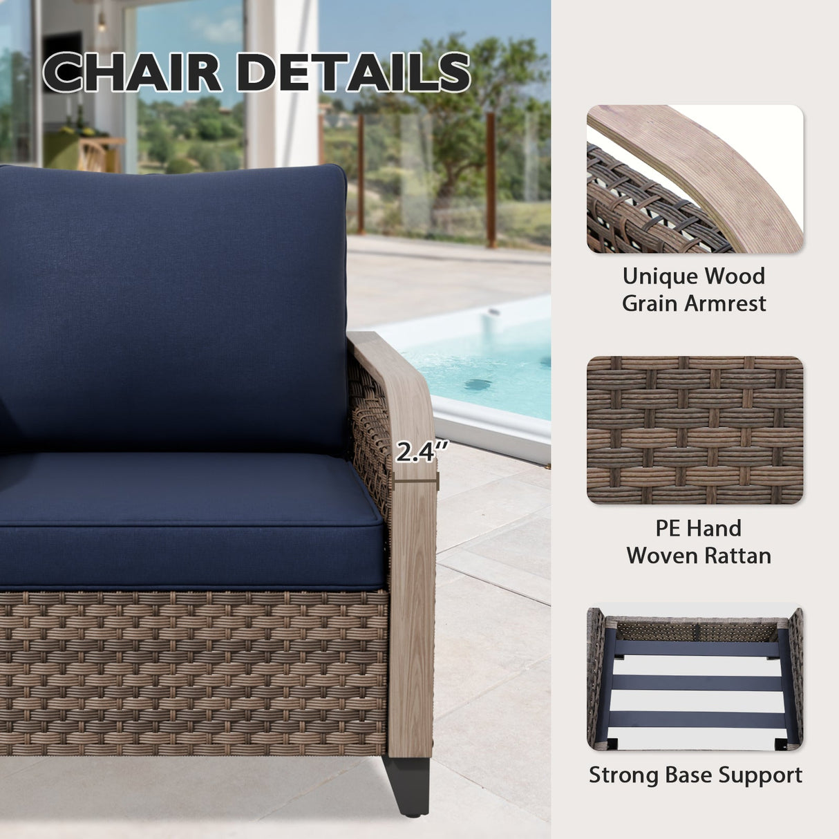 Modern Wicker Outdoor Chair with Cushions, Brown/Gray - Eagle Peak Custom Canopy Tent