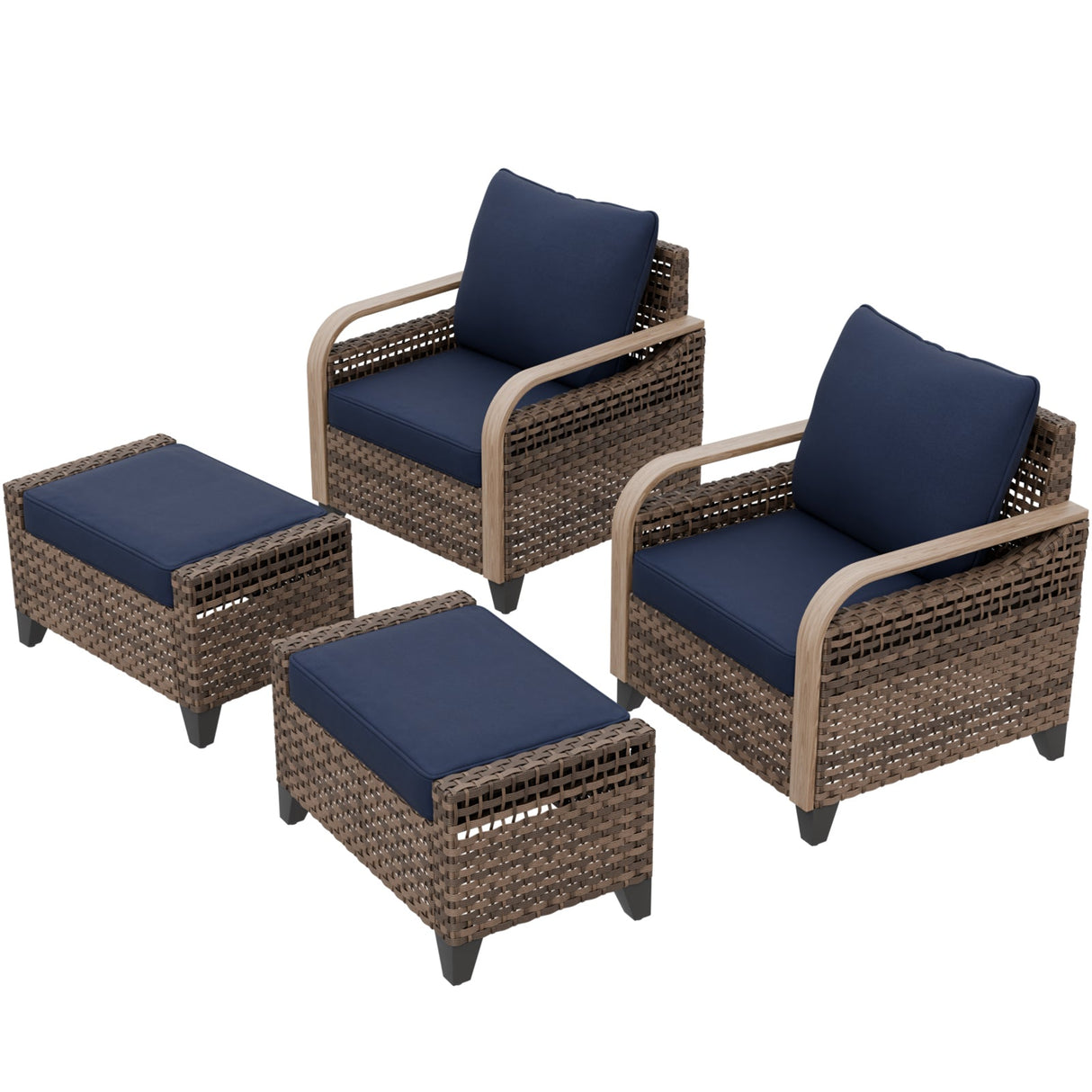 Modern Wicker Outdoor Chair,2 Chairs 2 Ottomans, 4 Pieces, Brown/Gray - Eagle Peak Custom Canopy Tent