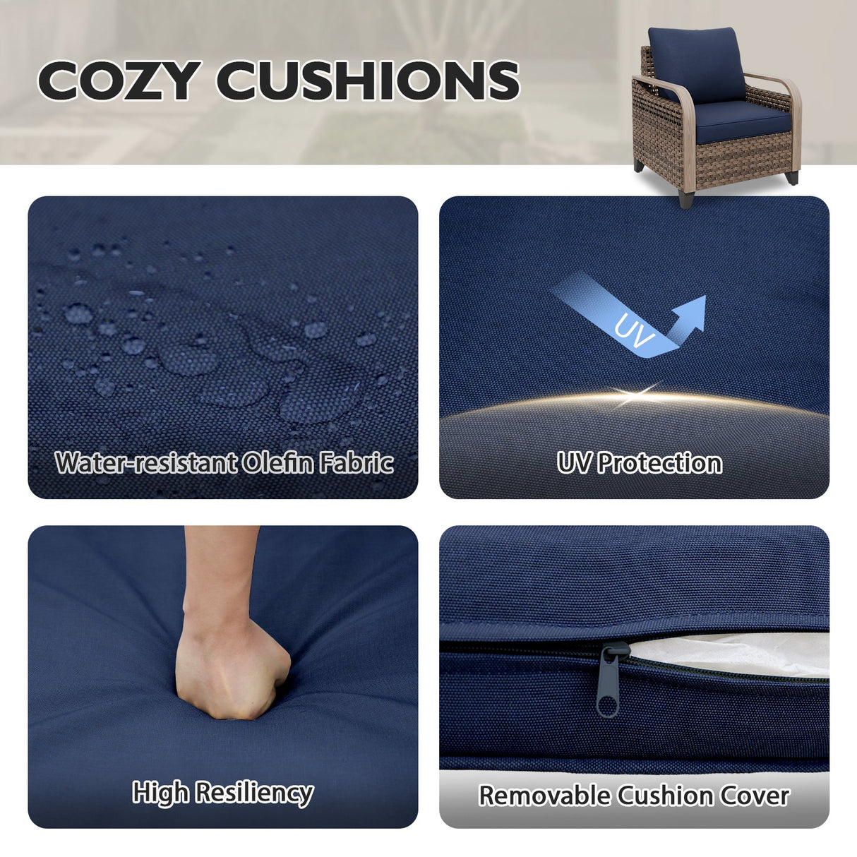 Modern Wicker Outdoor Chair,2 Chairs 2 Ottomans, 4 Pieces, Brown/Gray - Eagle Peak Custom Canopy Tent