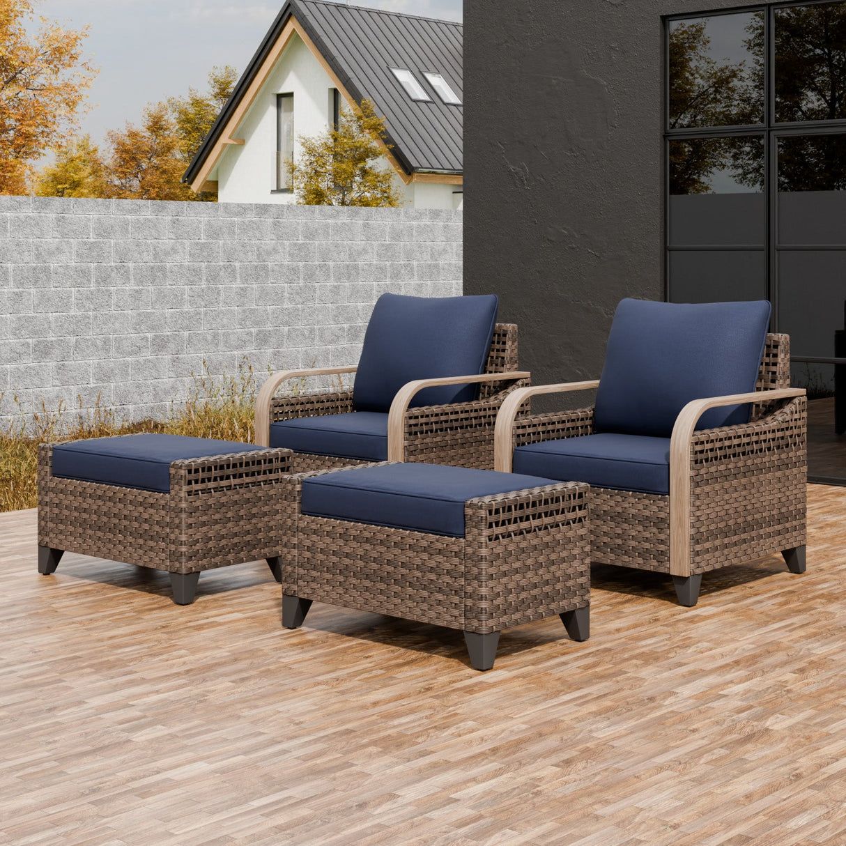 Modern Wicker Outdoor Chair,2 Chairs 2 Ottomans, 4 Pieces, Brown/Gray - Eagle Peak Custom Canopy Tent