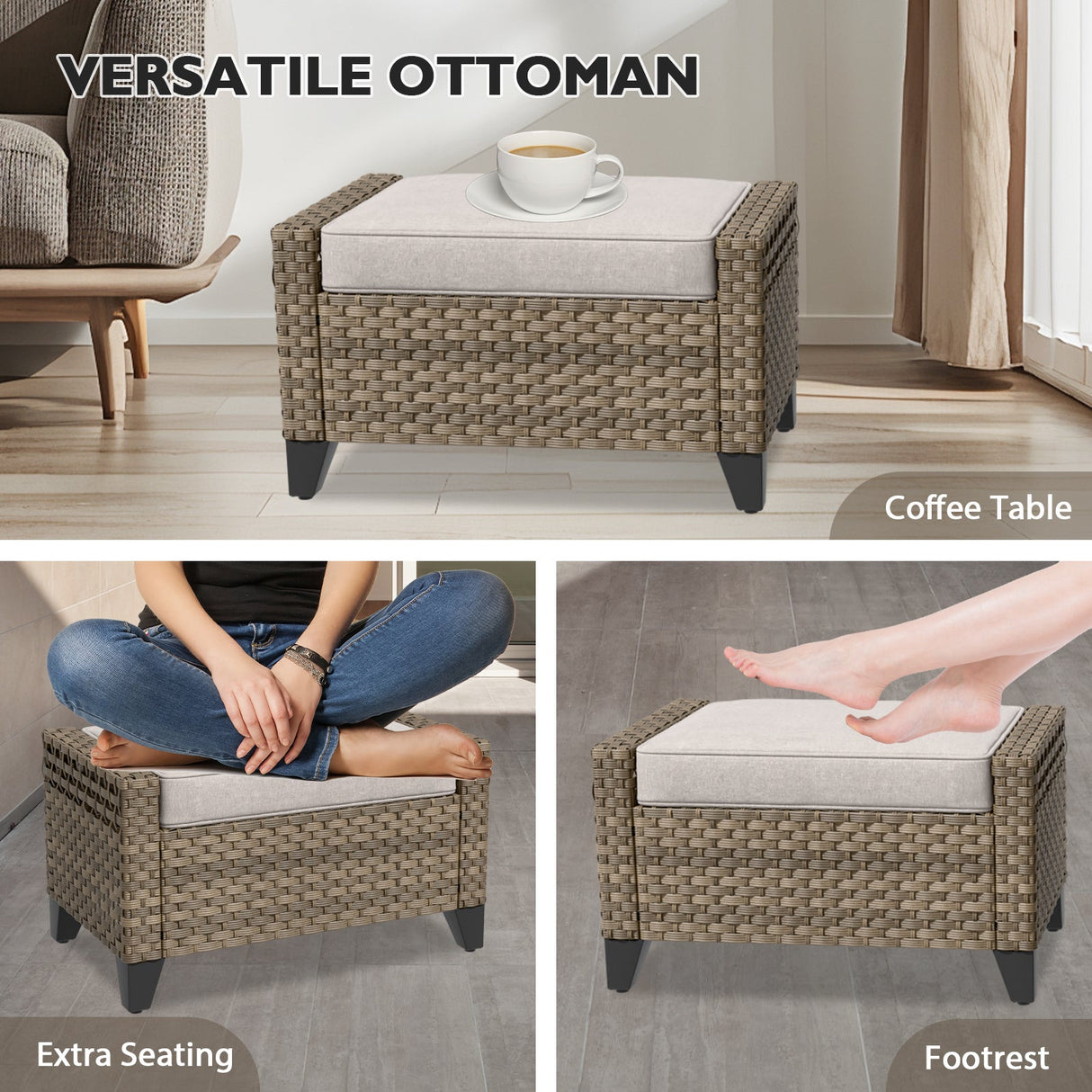 Modern Wicker Outdoor Chair,2 Chairs 2 Ottomans, 4 Pieces, Brown/Gray - Eagle Peak Custom Canopy Tent