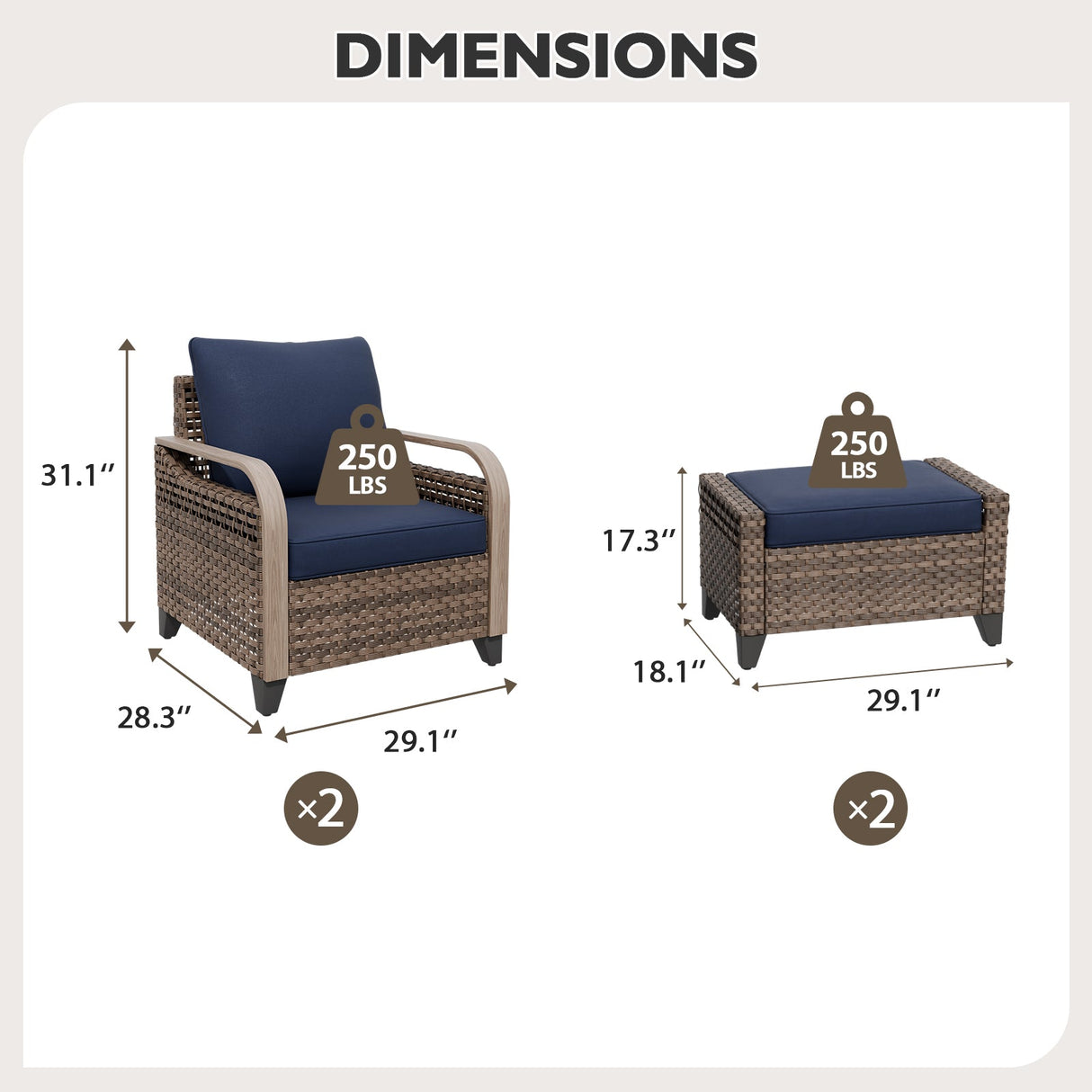 Modern Wicker Outdoor Chair,2 Chairs 2 Ottomans, 4 Pieces, Brown/Gray - Eagle Peak Custom Canopy Tent