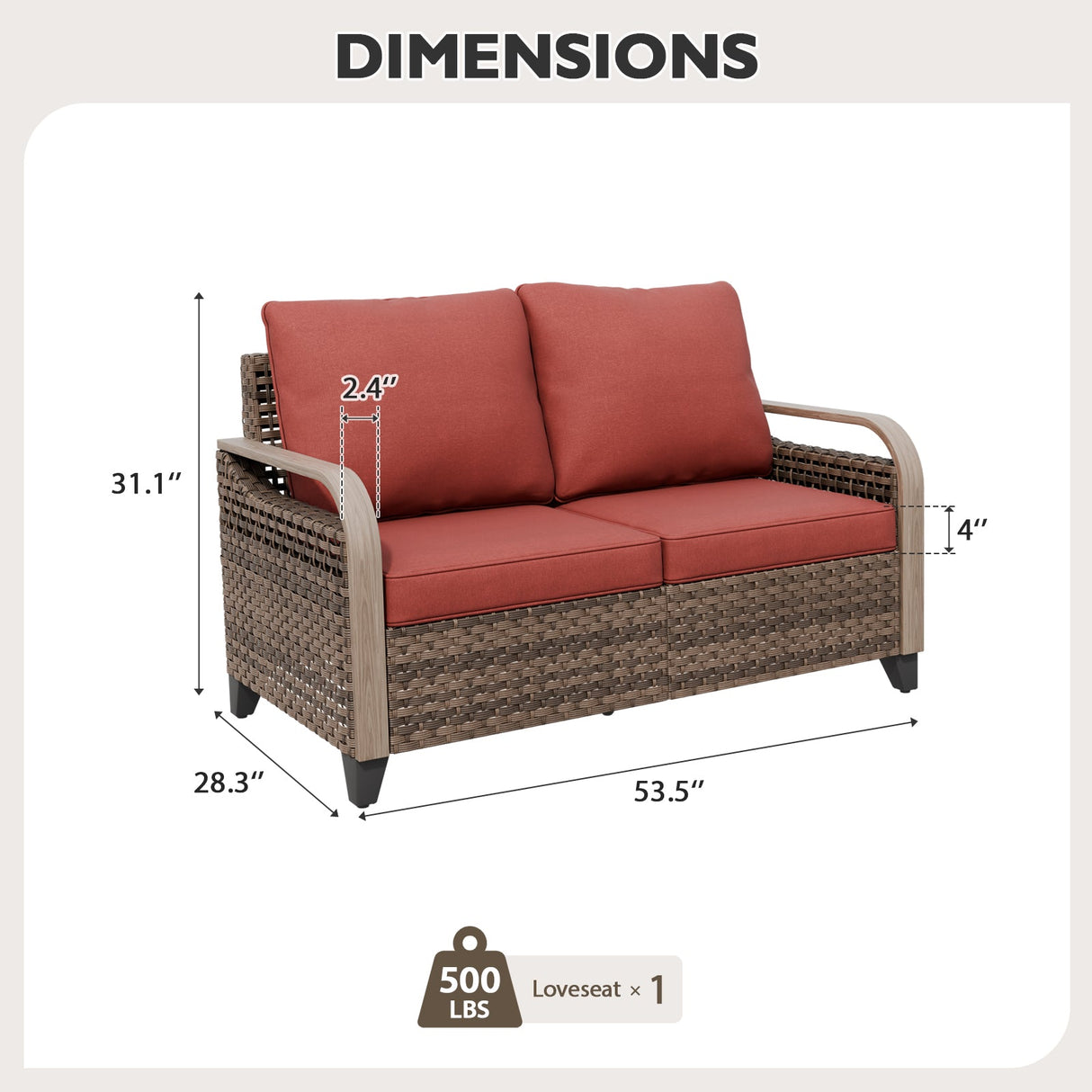 Modern Wicker Outdoor Furniture 2 Seat Loveseat Sofa , Brown/Gray - Eagle Peak Custom Canopy Tent