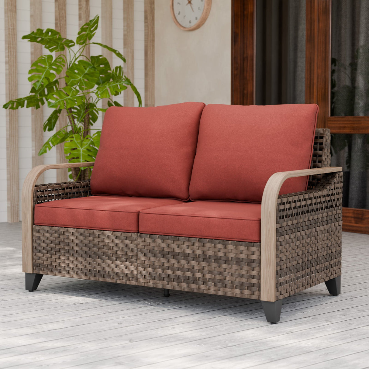 Modern Wicker Outdoor Furniture 2 Seat Loveseat Sofa , Brown/Gray - Eagle Peak Custom Canopy Tent