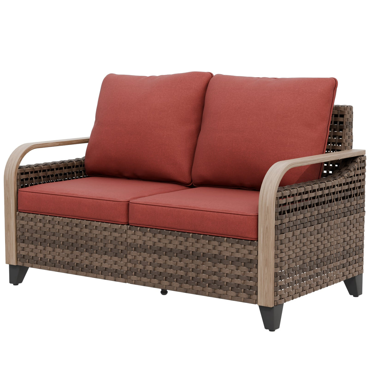 Modern Wicker Outdoor Furniture 2 Seat Loveseat Sofa , Brown/Gray - Eagle Peak Custom Canopy Tent