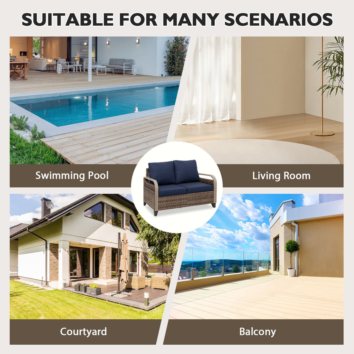 Modern Wicker Outdoor Furniture 2 Seat Loveseat Sofa , Brown/Gray - Eagle Peak Custom Canopy Tent