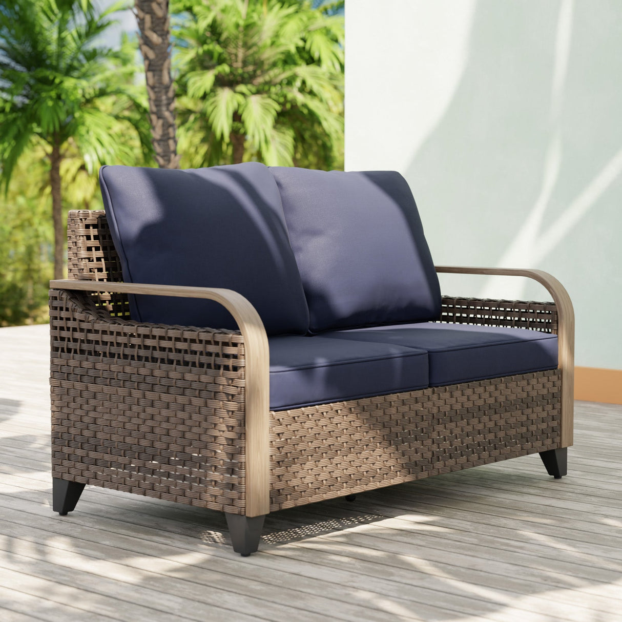 Modern Wicker Outdoor Furniture 2 Seat Loveseat Sofa , Brown/Gray - Eagle Peak Custom Canopy Tent