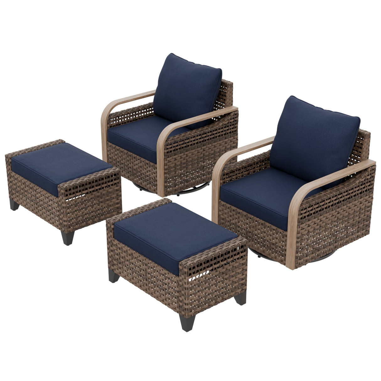 Modern Wicker Outdoor Glider Rocking Chair,2 Chairs 2 Ottomans, 4 Piece, Brown/Gray - Eagle Peak Custom Canopy Tent