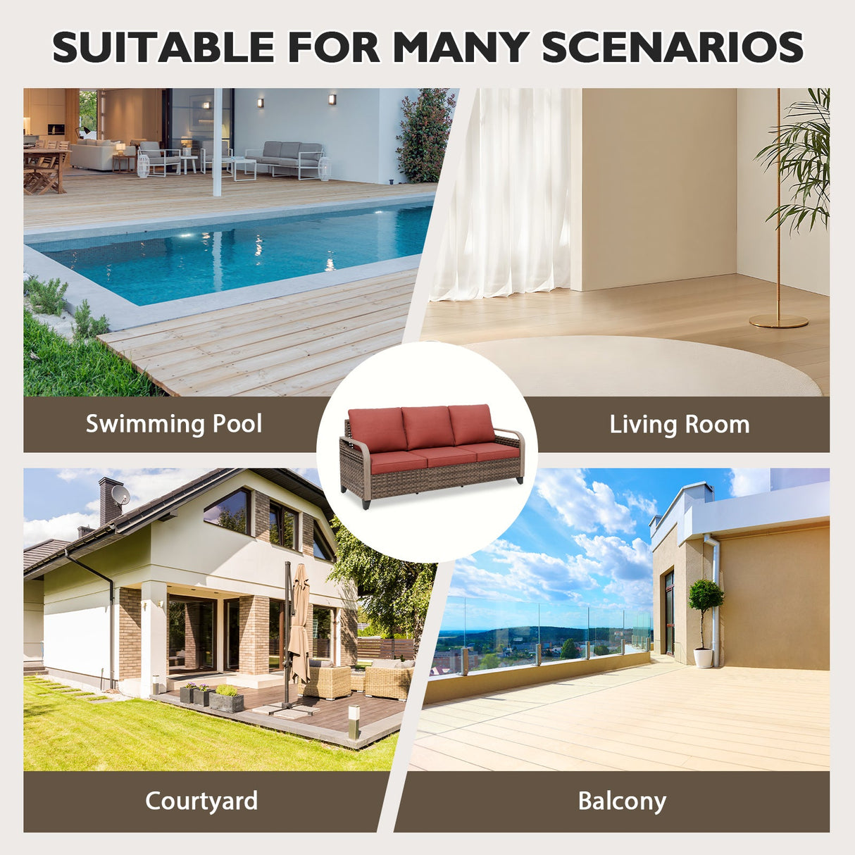 Modern Wicker Outdoor Patio 3 Seat Sofa, Brown/Gray - Eagle Peak Custom Canopy Tent