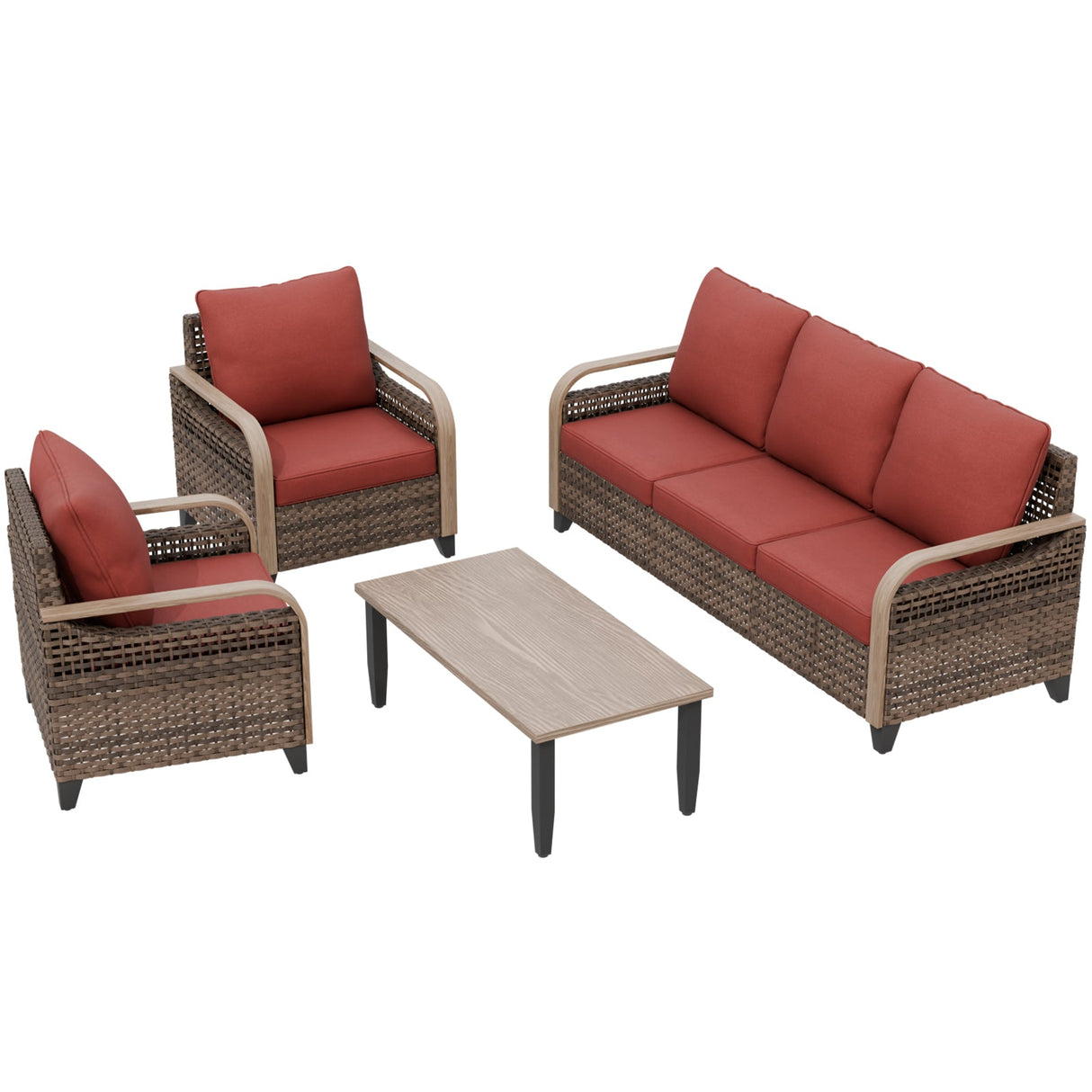 Modern Wicker Outdoor Patio Furniture Set,2 Patio Chairs, 3 - Seat Loveseat and Coffee Table, 4 Pieces, Brown/Gray - Eagle Peak Custom Canopy Tent
