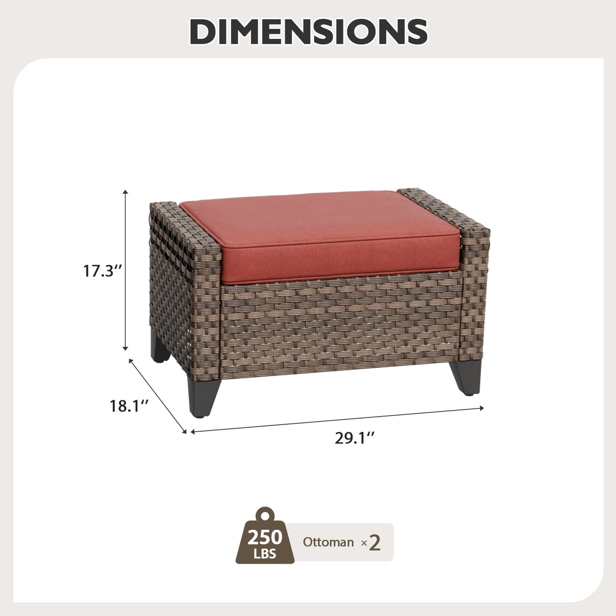 Modern Wicker Patio Ottoman Foot Rest, Brown/Gray - Eagle Peak Custom Canopy Tent