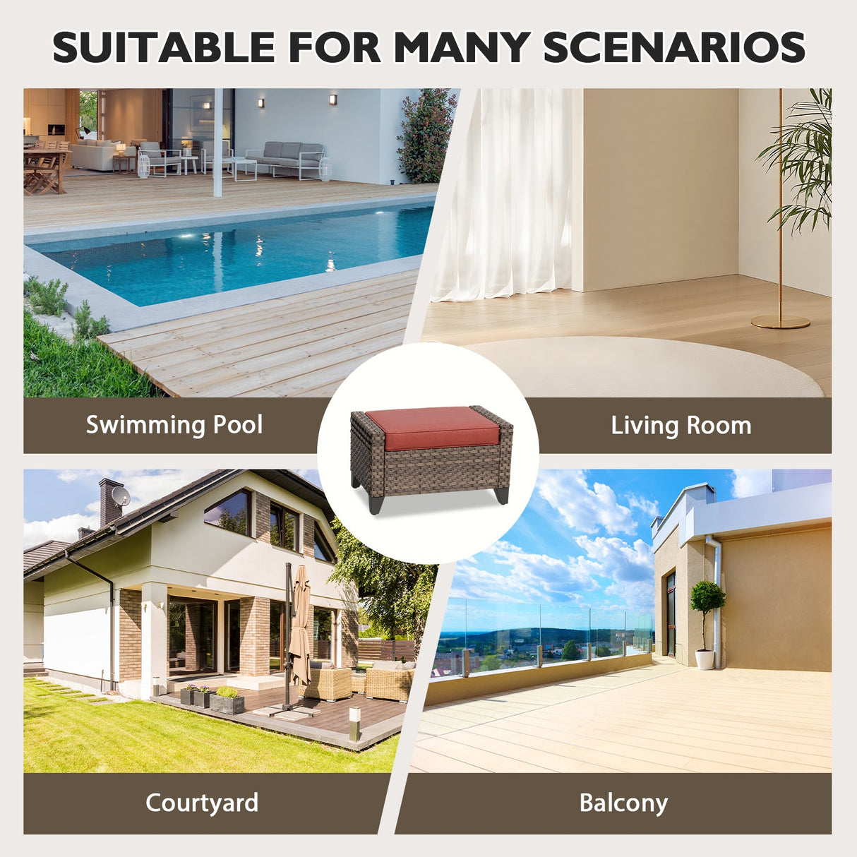 Modern Wicker Patio Ottoman Foot Rest, Brown/Gray - Eagle Peak Custom Canopy Tent