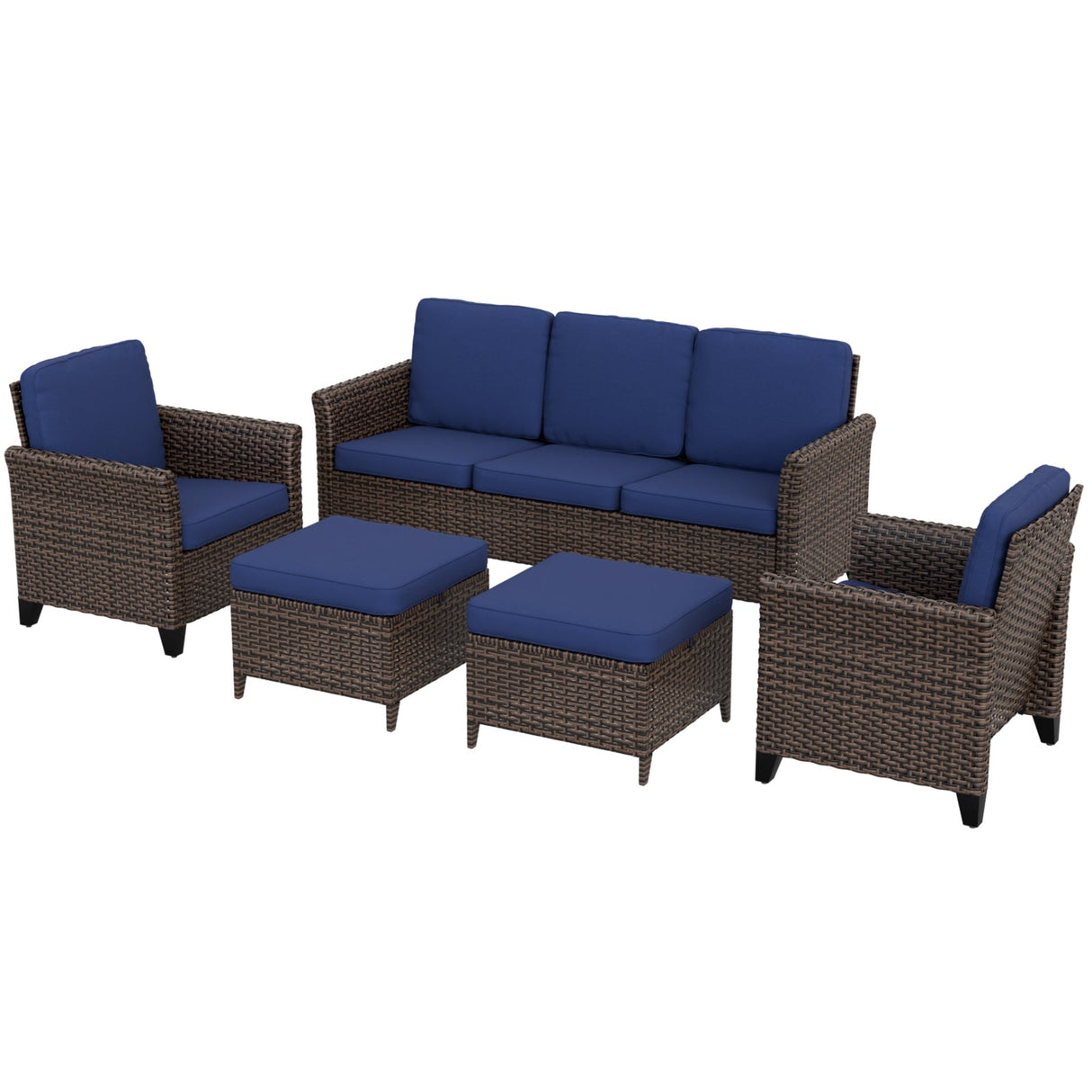 Ocean Vista Wicker Outdoor Patio Furniture Set w/ 3 Seat Sofa, Patio Chairs, 5 Piece - Eagle Peak