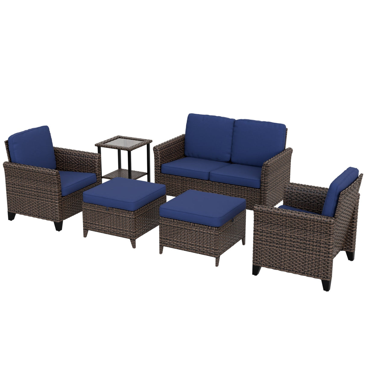 Ocean Vista Wicker Outdoor Patio Furniture Set w/ Patio Chairs, 6 Piece - Eagle Peak