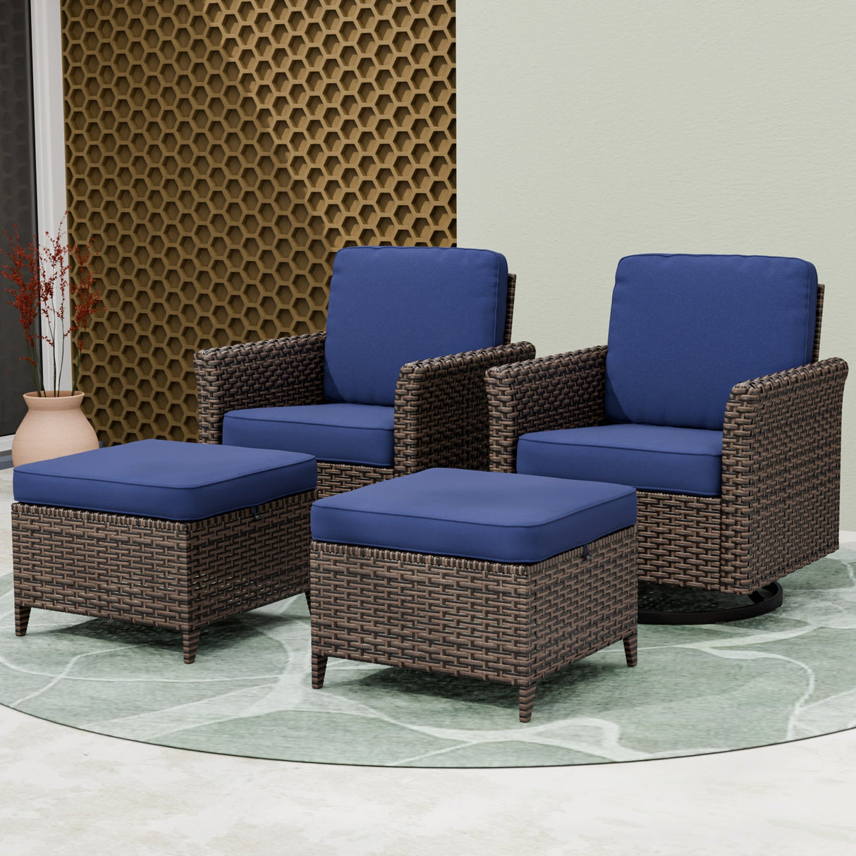 Ocean Vista Wicker Outdoor Patio Seating Set w/ Swivel Rocking Chairs, 4 Pieces - Eagle Peak