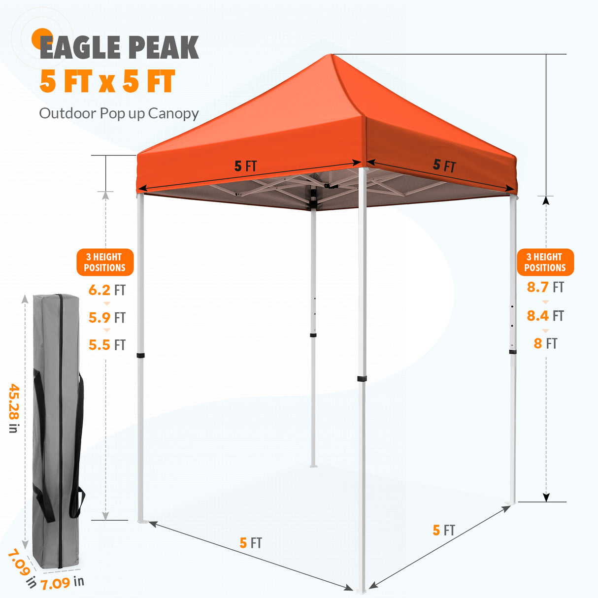 5x5 Pop Up Canopy Tent Instant Straight Leg Outdoor Canopy Easy Set-up