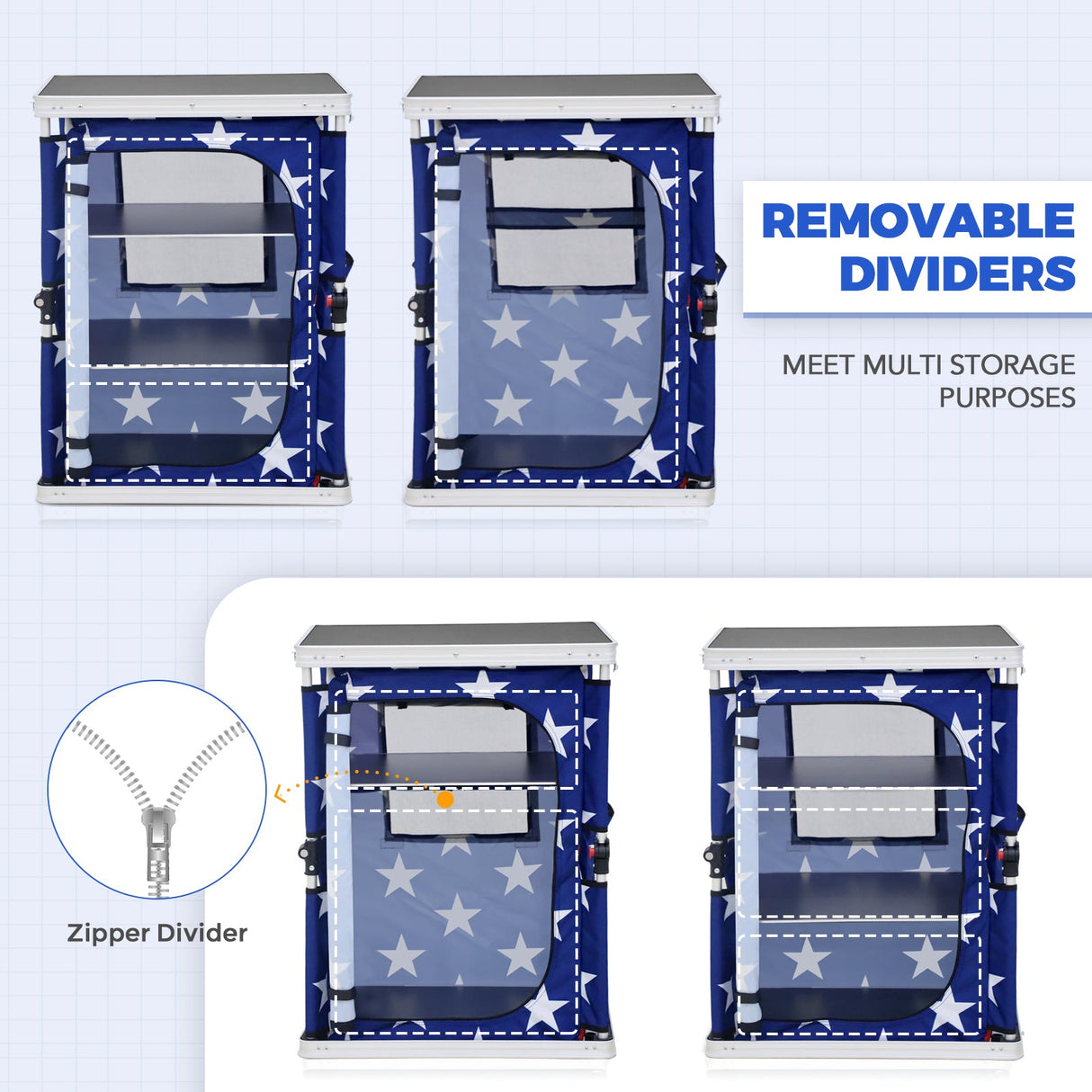 Outdoor Camping Pop Up Folding Table with Large 3 - Tier Storage Organizer and Side Pockets - Eagle Peak Custom Canopy Tent