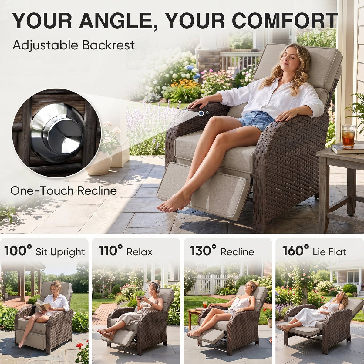 Outdoor Wicker Recliner Chair with Footrest - Eagle Peak®
