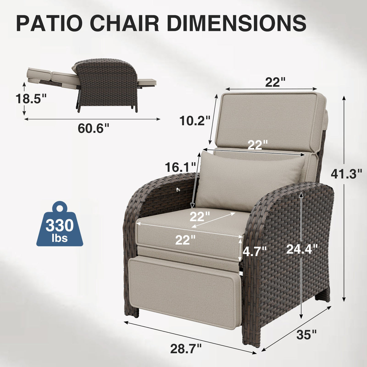 Outdoor Wicker Recliner Chair with Footrest - Eagle Peak®