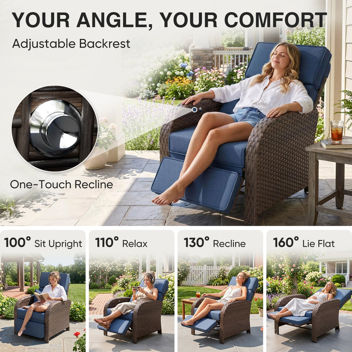 Outdoor Wicker Recliner Chair with Footrest - Eagle Peak®