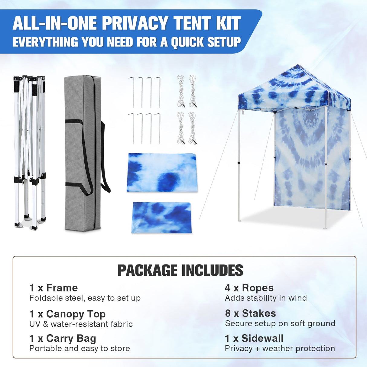 Pop up Canopy 5x5 with One Removable Sunwall, Carry Bag Included - Eagle Peak Custom Canopy Tent