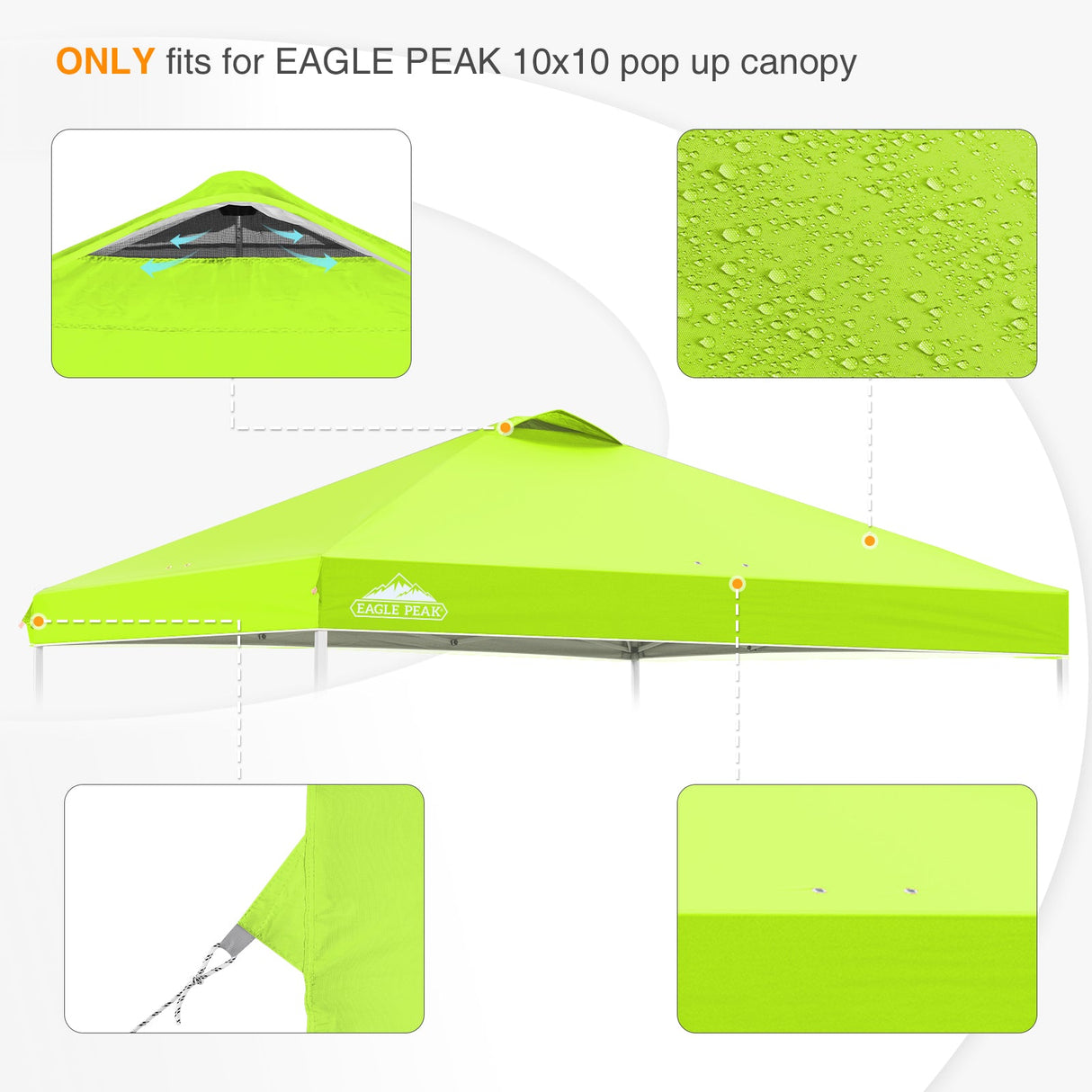 Replacement Canopy Cover with Air Vent for 10x10 Pop Up Canopy Tent, Top Only - Eagle Peak Custom Canopy Tent