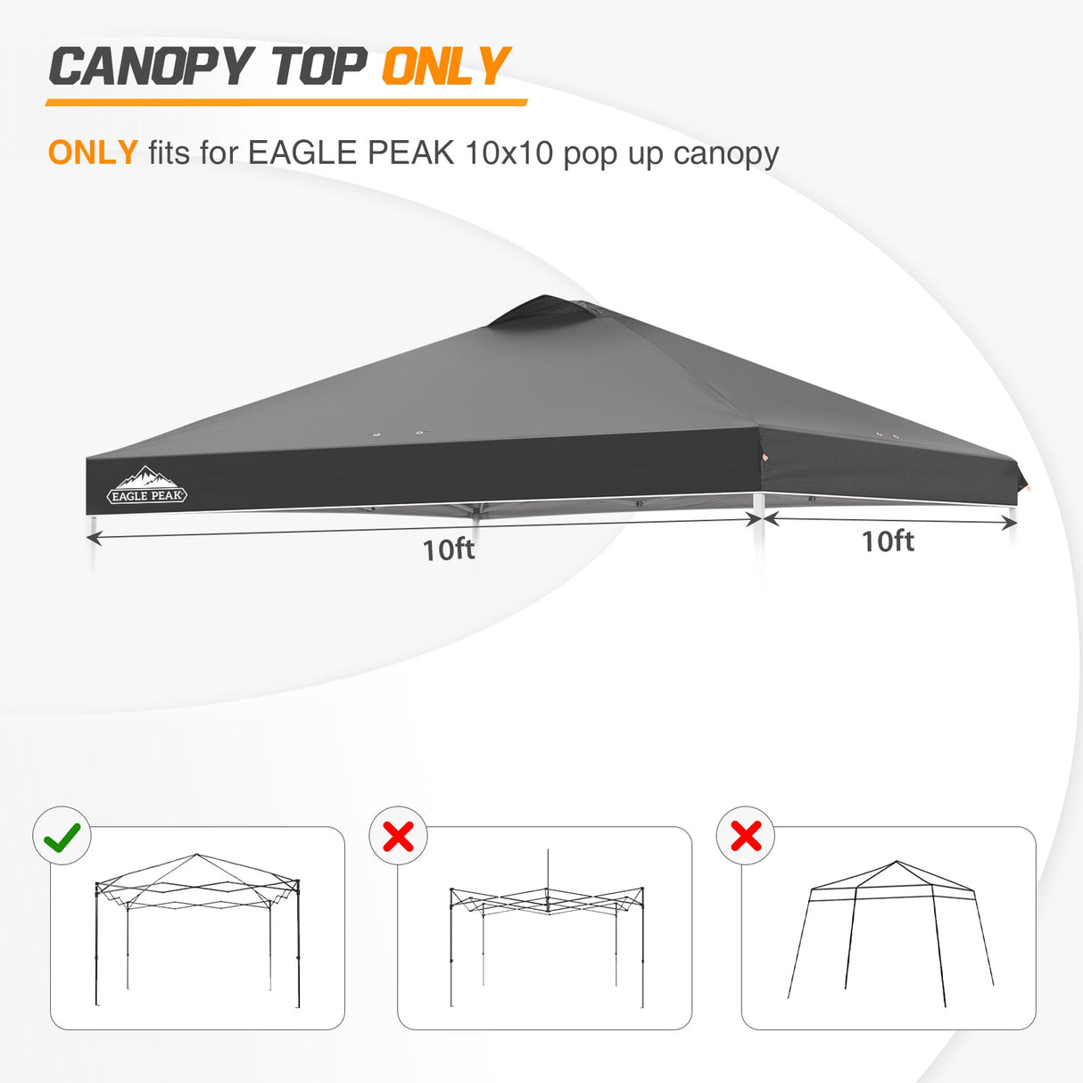 Replacement Canopy Cover with Air Vent for 10x10 Pop Up Canopy Tent, Top Only - Eagle Peak Custom Canopy Tent