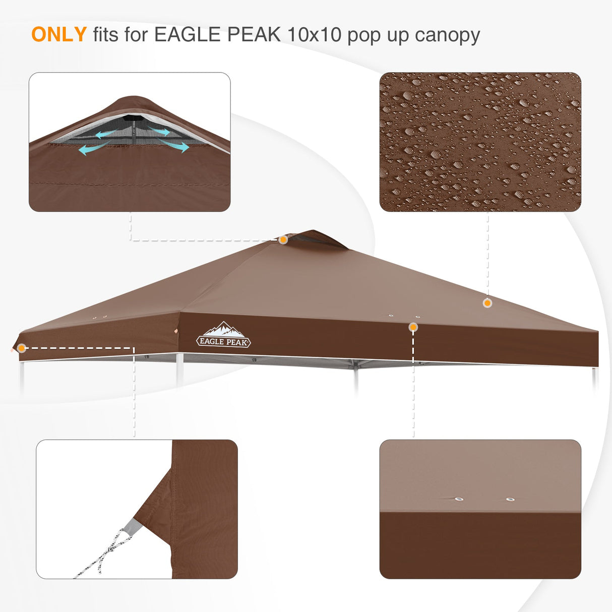 Replacement Canopy Cover with Air Vent for 10x10 Pop Up Canopy Tent, Top Only - Eagle Peak Custom Canopy Tent