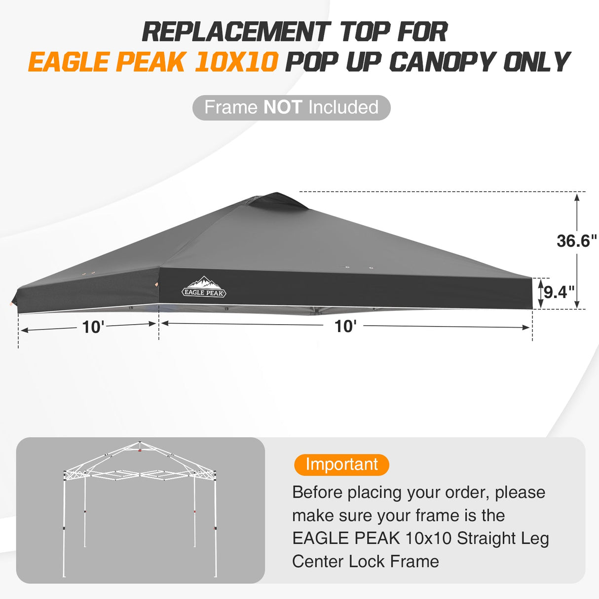 Replacement Canopy Cover with Air Vent for 10x10 Pop Up Canopy Tent, Top Only - Eagle Peak Custom Canopy Tent