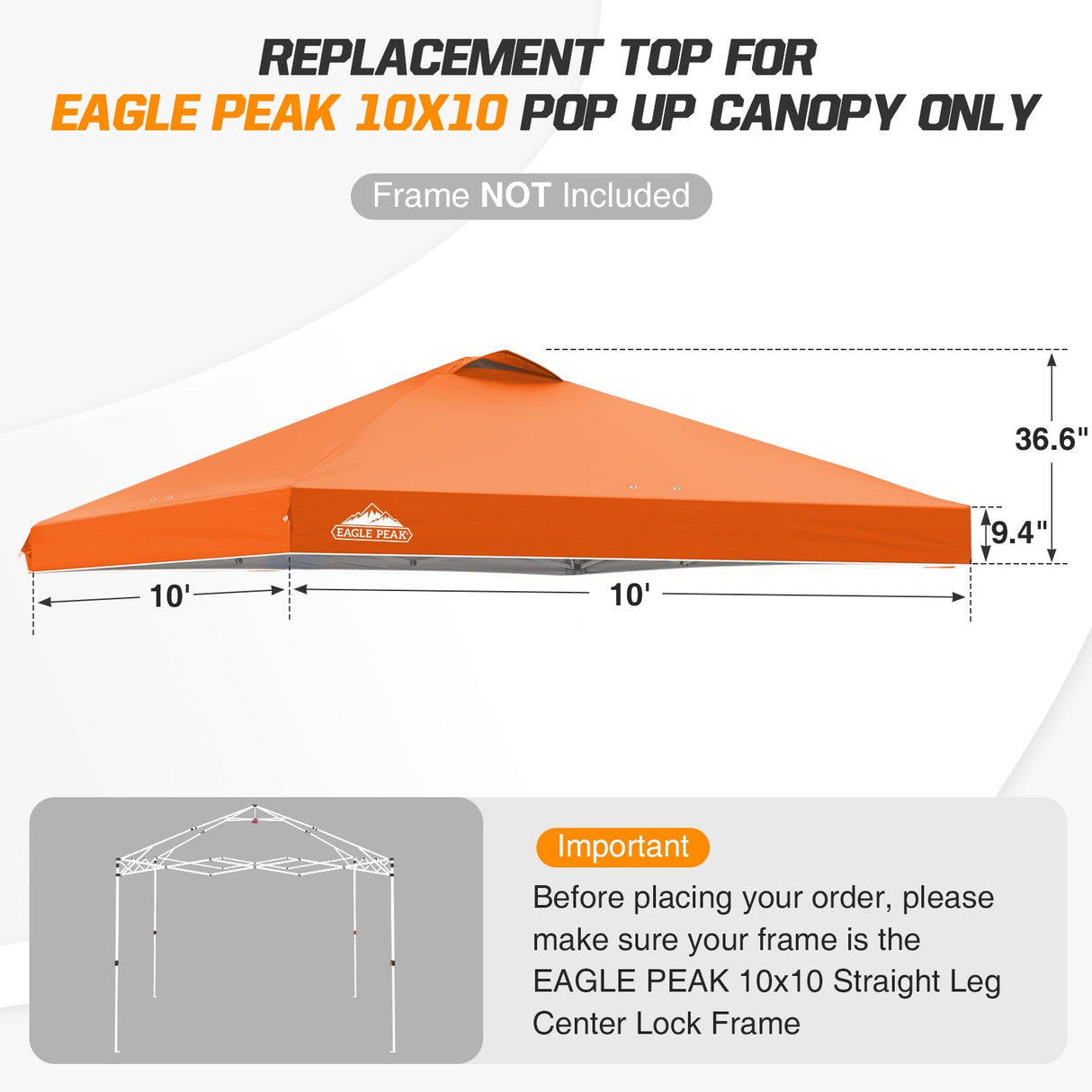 Replacement Canopy Cover with Air Vent for 10x10 Pop Up Canopy Tent, Top Only - Eagle Peak Custom Canopy Tent
