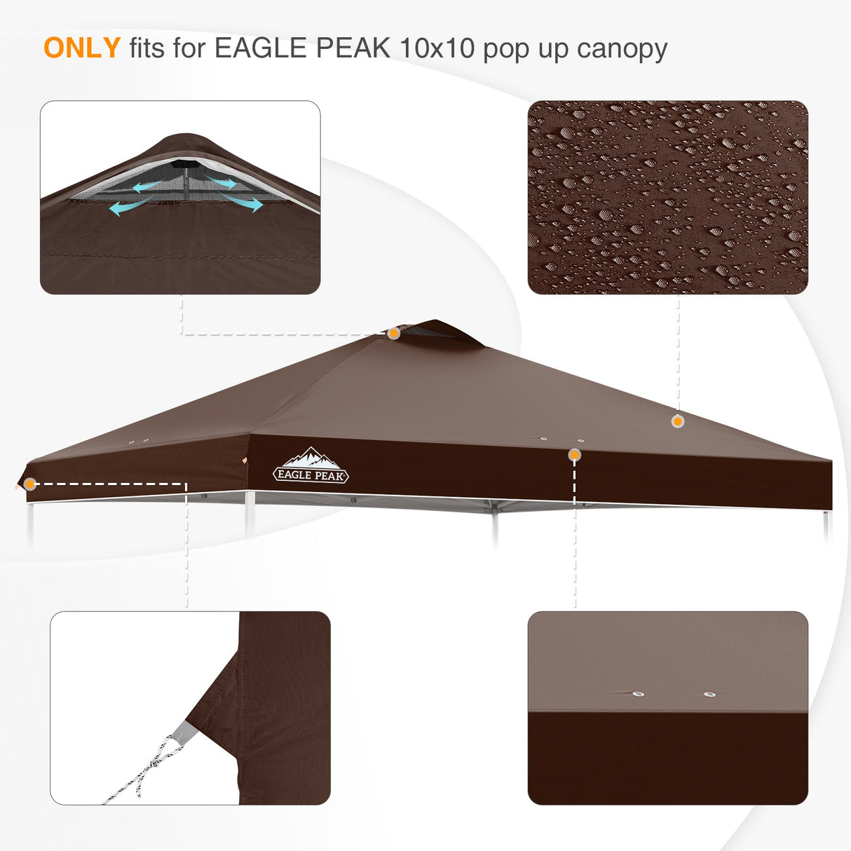 Replacement Canopy Cover with Air Vent for 10x10 Pop Up Canopy Tent, Top Only - Eagle Peak Custom Canopy Tent