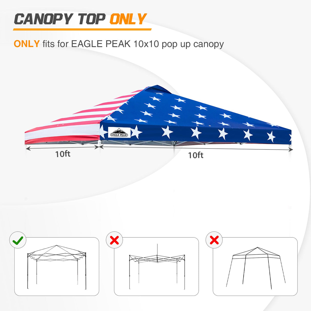 Replacement Canopy Cover with Air Vent for 10x10 Pop Up Canopy Tent, Top Only - Eagle Peak Custom Canopy Tent