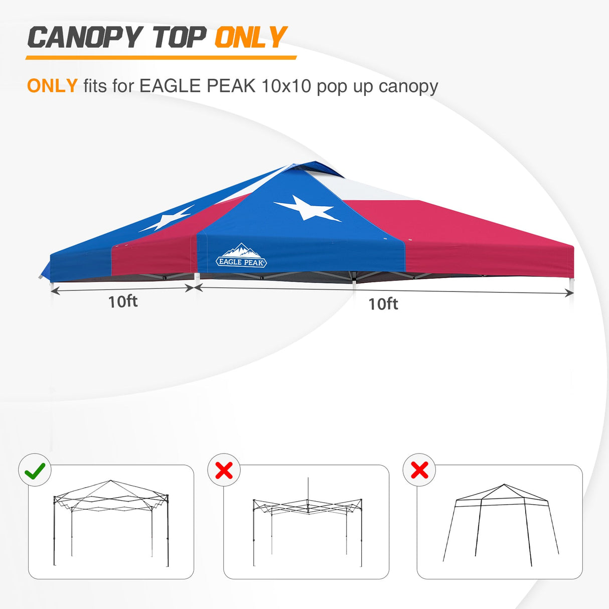 Replacement Canopy Cover with Air Vent for 10x10 Pop Up Canopy Tent, Top Only - Eagle Peak Custom Canopy Tent