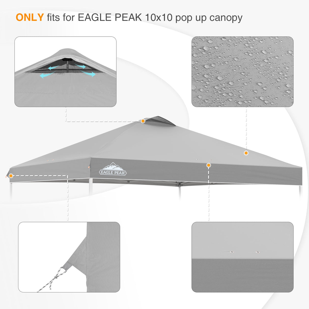 Replacement Canopy Cover with Air Vent for 10x10 Pop Up Canopy Tent, Top Only - Eagle Peak Custom Canopy Tent