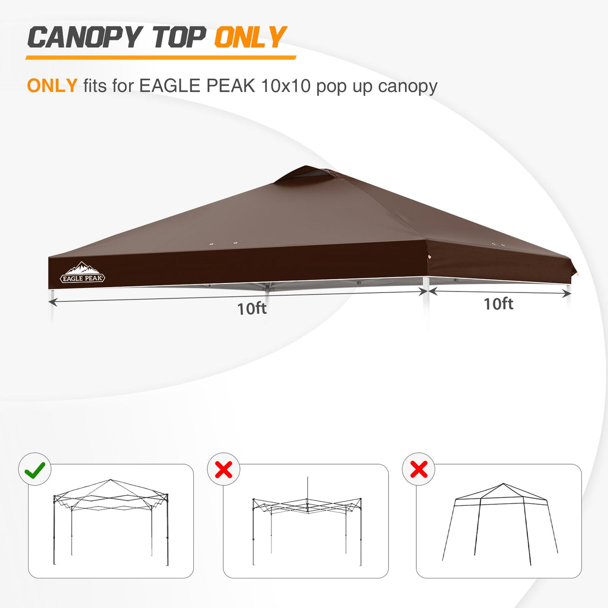 Replacement Canopy Cover with Air Vent for 10x10 Pop Up Canopy Tent, Top Only - Eagle Peak Custom Canopy Tent