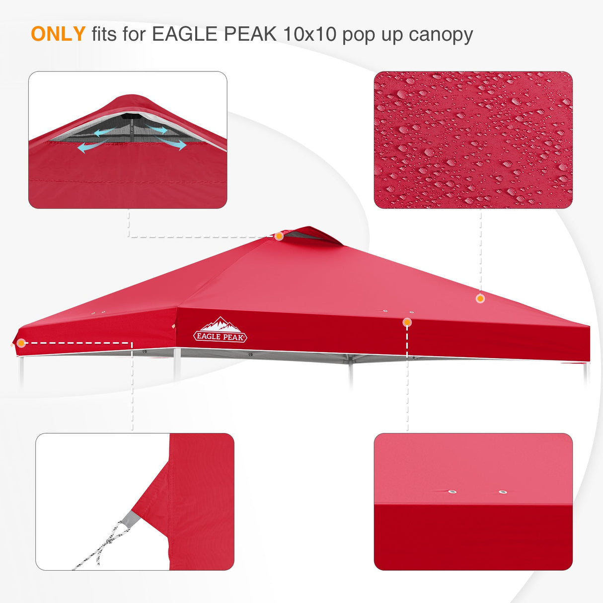 Replacement Canopy Cover with Air Vent for 10x10 Pop Up Canopy Tent, Top Only - Eagle Peak Custom Canopy Tent