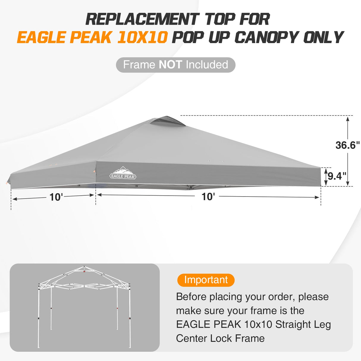 Replacement Canopy Cover with Air Vent for 10x10 Pop Up Canopy Tent, Top Only - Eagle Peak Custom Canopy Tent