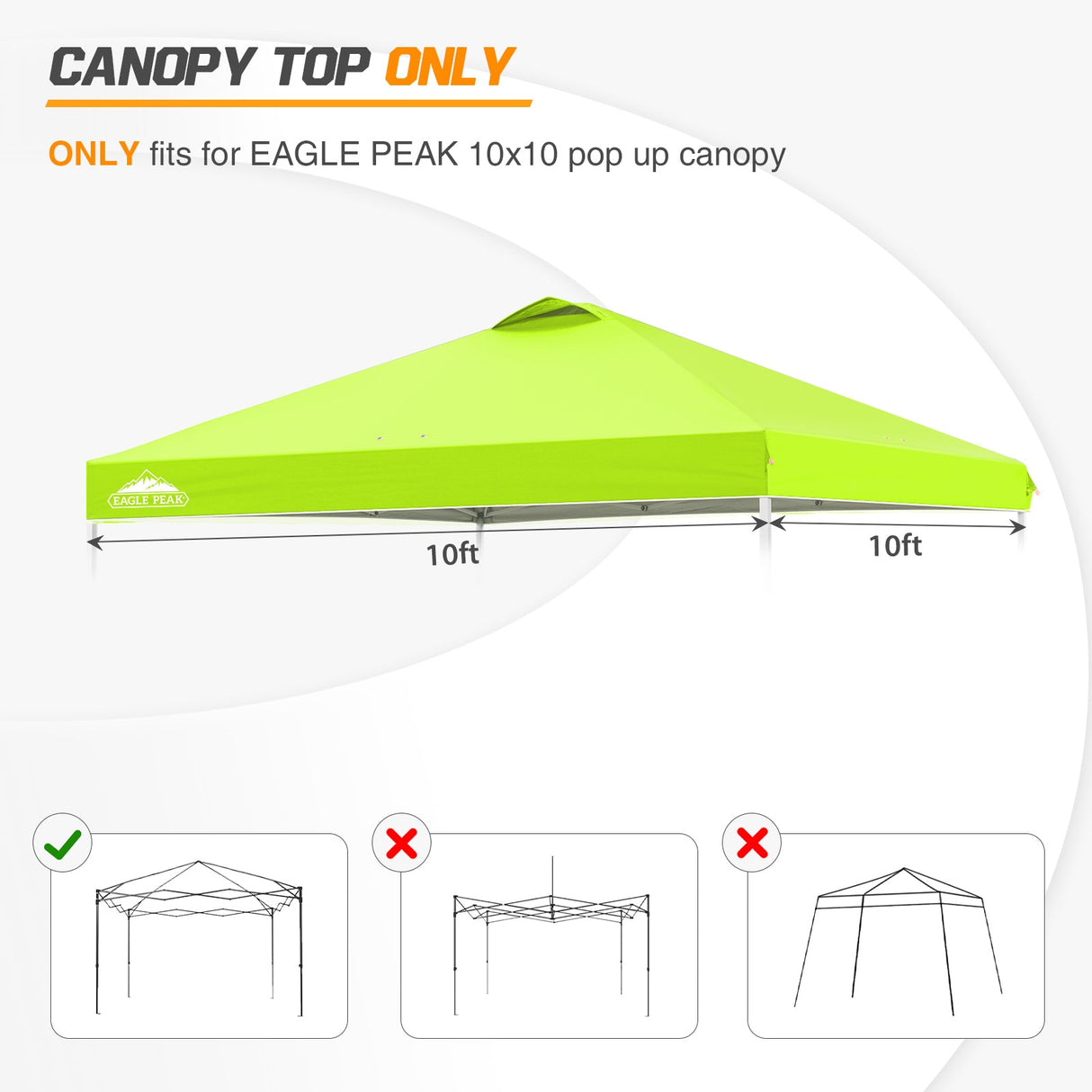 Replacement Canopy Cover with Air Vent for 10x10 Pop Up Canopy Tent, Top Only - Eagle Peak Custom Canopy Tent