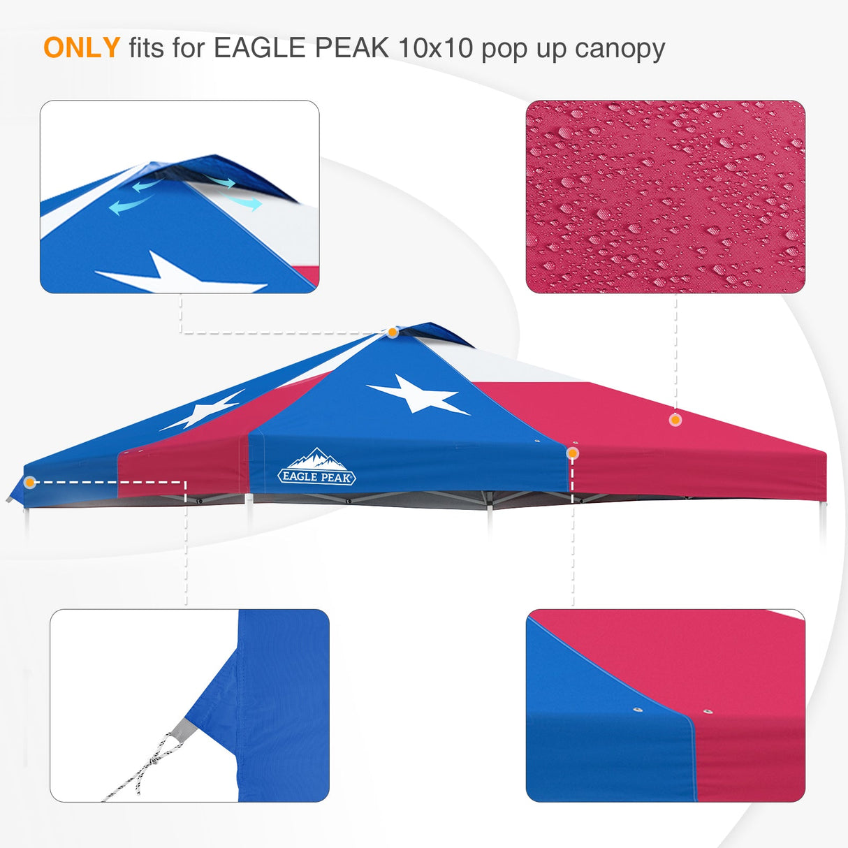 Replacement Canopy Cover with Air Vent for 10x10 Pop Up Canopy Tent, Top Only - Eagle Peak Custom Canopy Tent