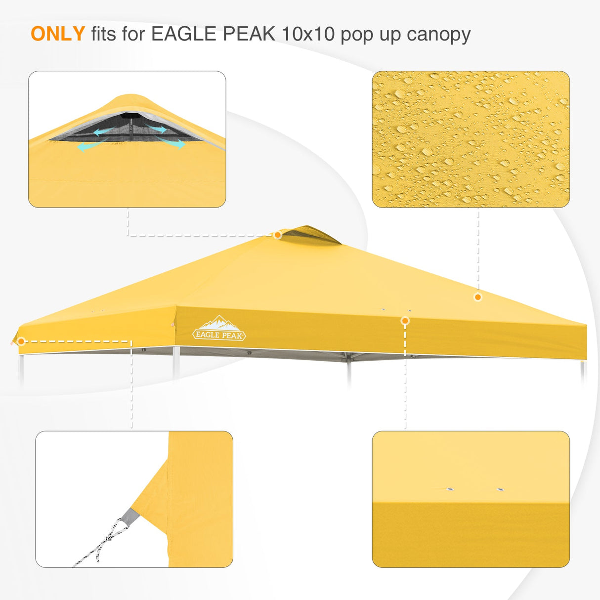 Replacement Canopy Cover with Air Vent for 10x10 Pop Up Canopy Tent, Top Only - Eagle Peak Custom Canopy Tent