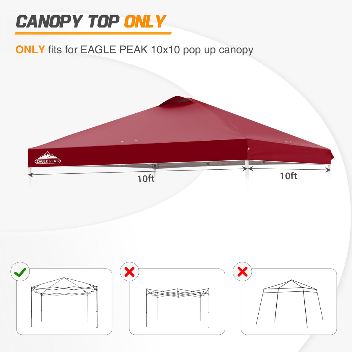 Replacement Canopy Cover with Air Vent for 10x10 Pop Up Canopy Tent, Top Only - Eagle Peak Custom Canopy Tent