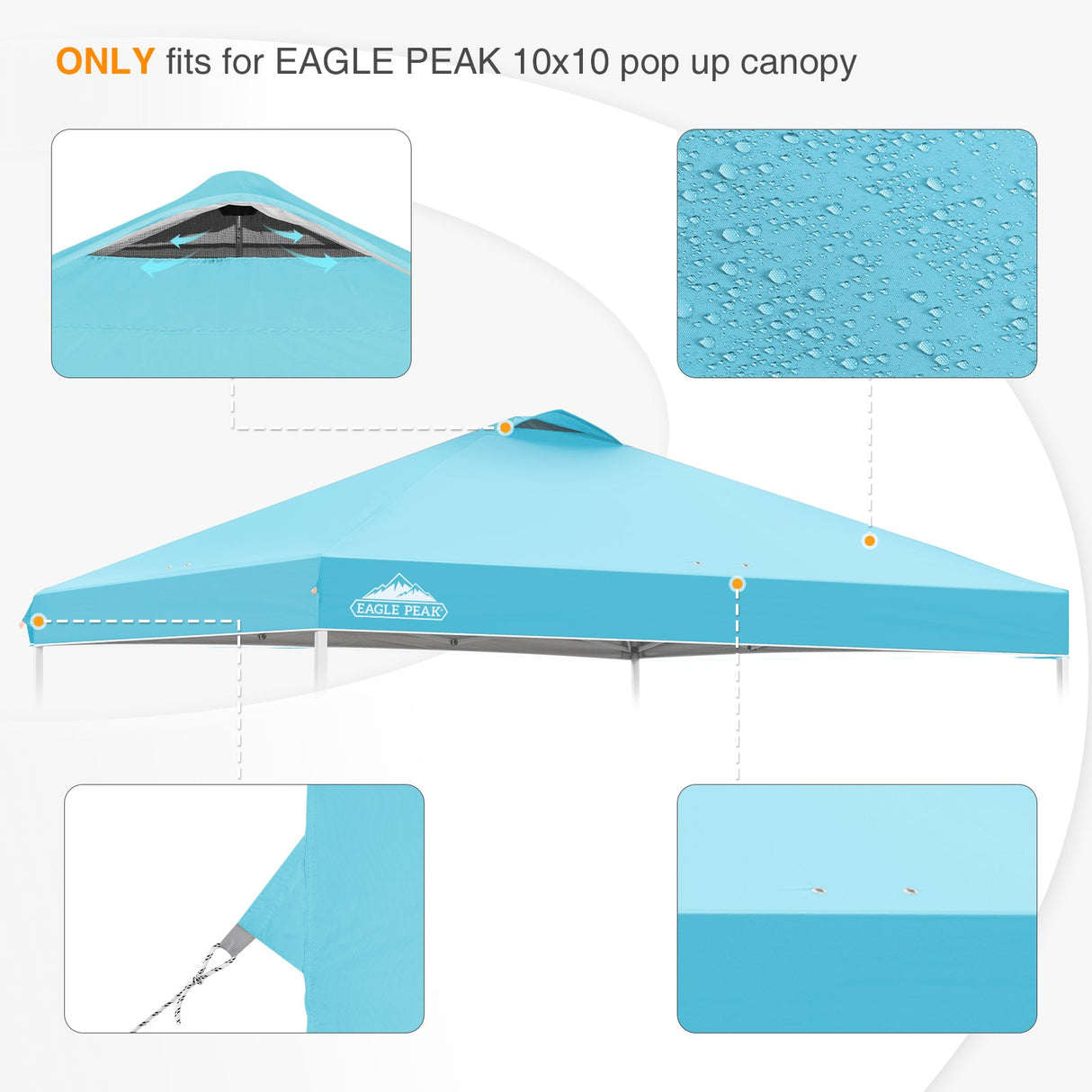 Replacement Canopy Cover with Air Vent for 10x10 Pop Up Canopy Tent, Top Only - Eagle Peak Custom Canopy Tent