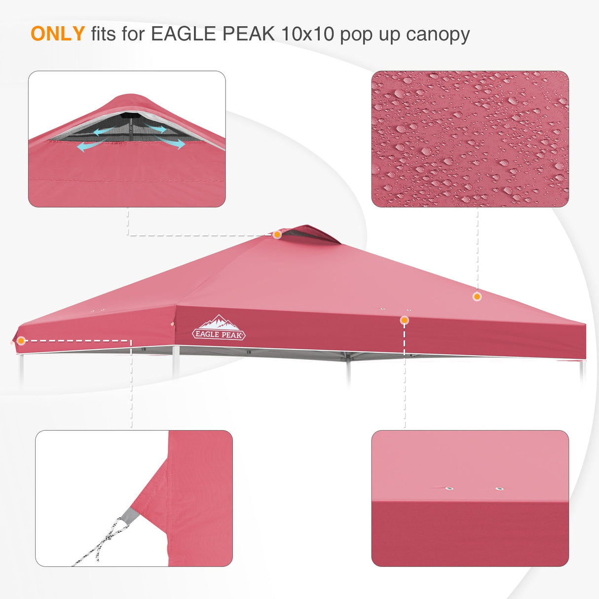 Replacement Canopy Cover with Air Vent for 10x10 Pop Up Canopy Tent, Top Only - Eagle Peak Custom Canopy Tent