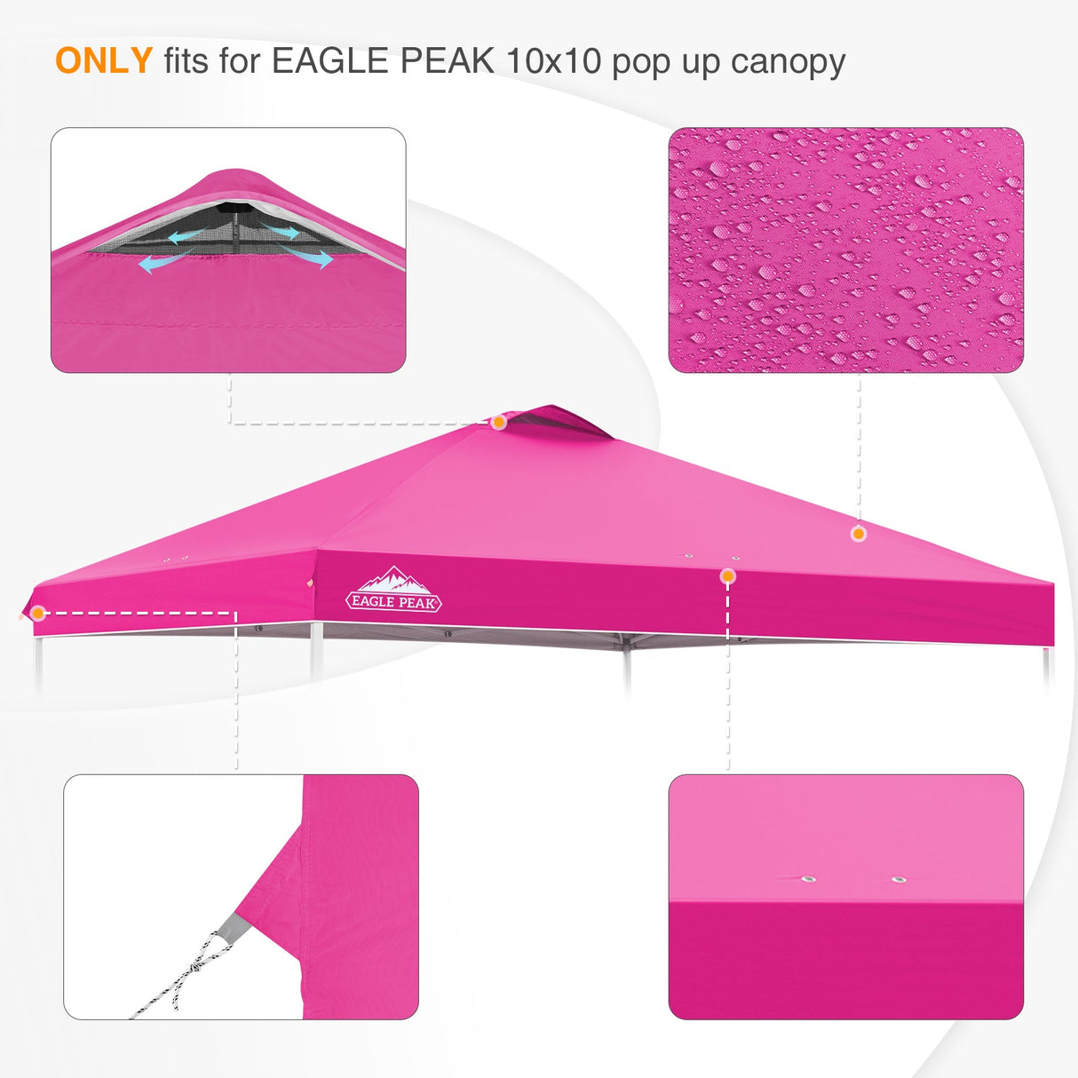Replacement Canopy Cover with Air Vent for 10x10 Pop Up Canopy Tent, Top Only - Eagle Peak Custom Canopy Tent